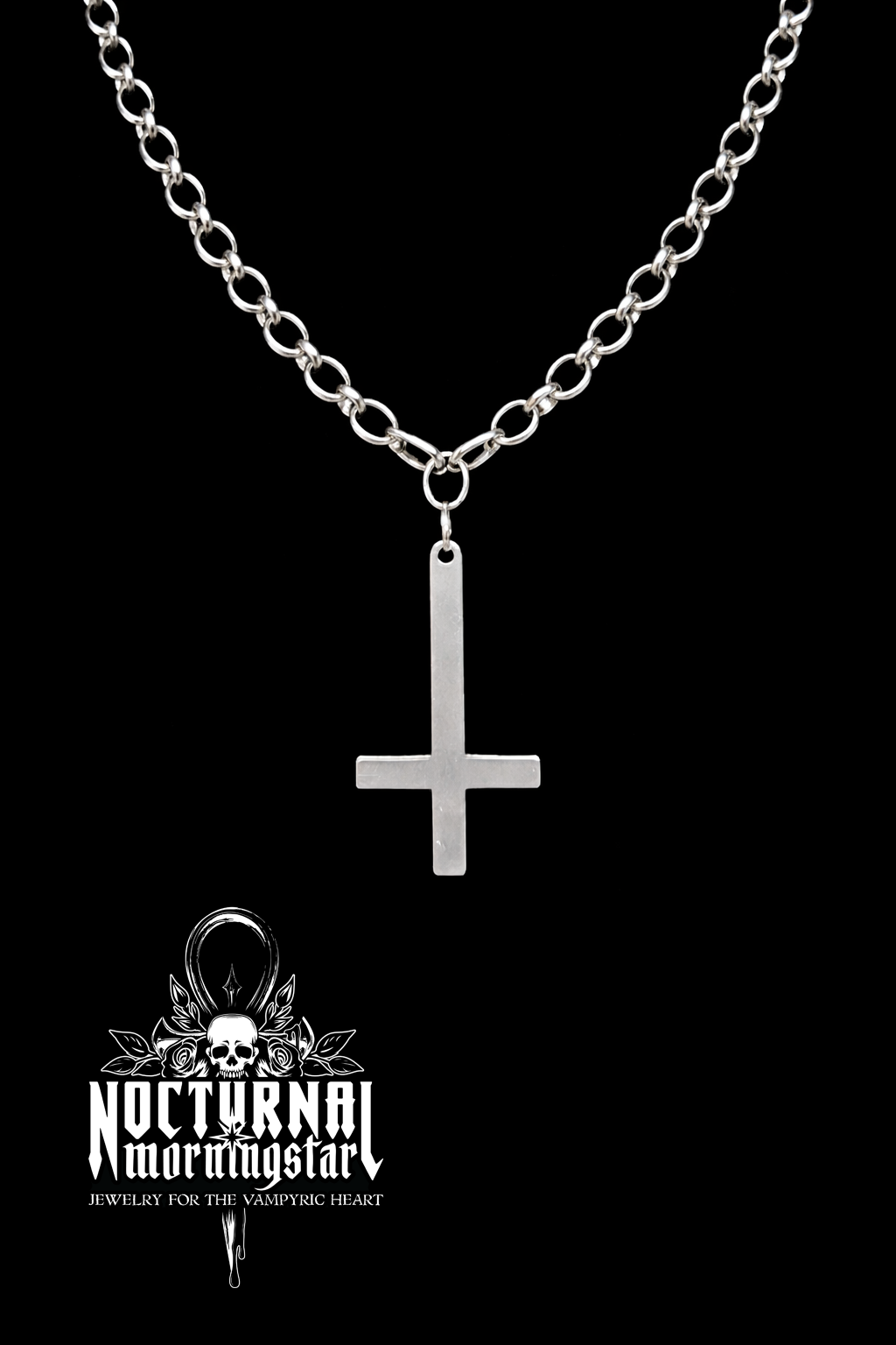 Inverted Cross Rolo Chain Necklace