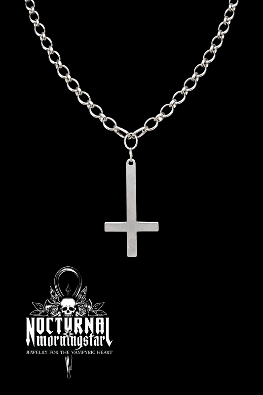 Inverted Cross Rolo Chain Necklace