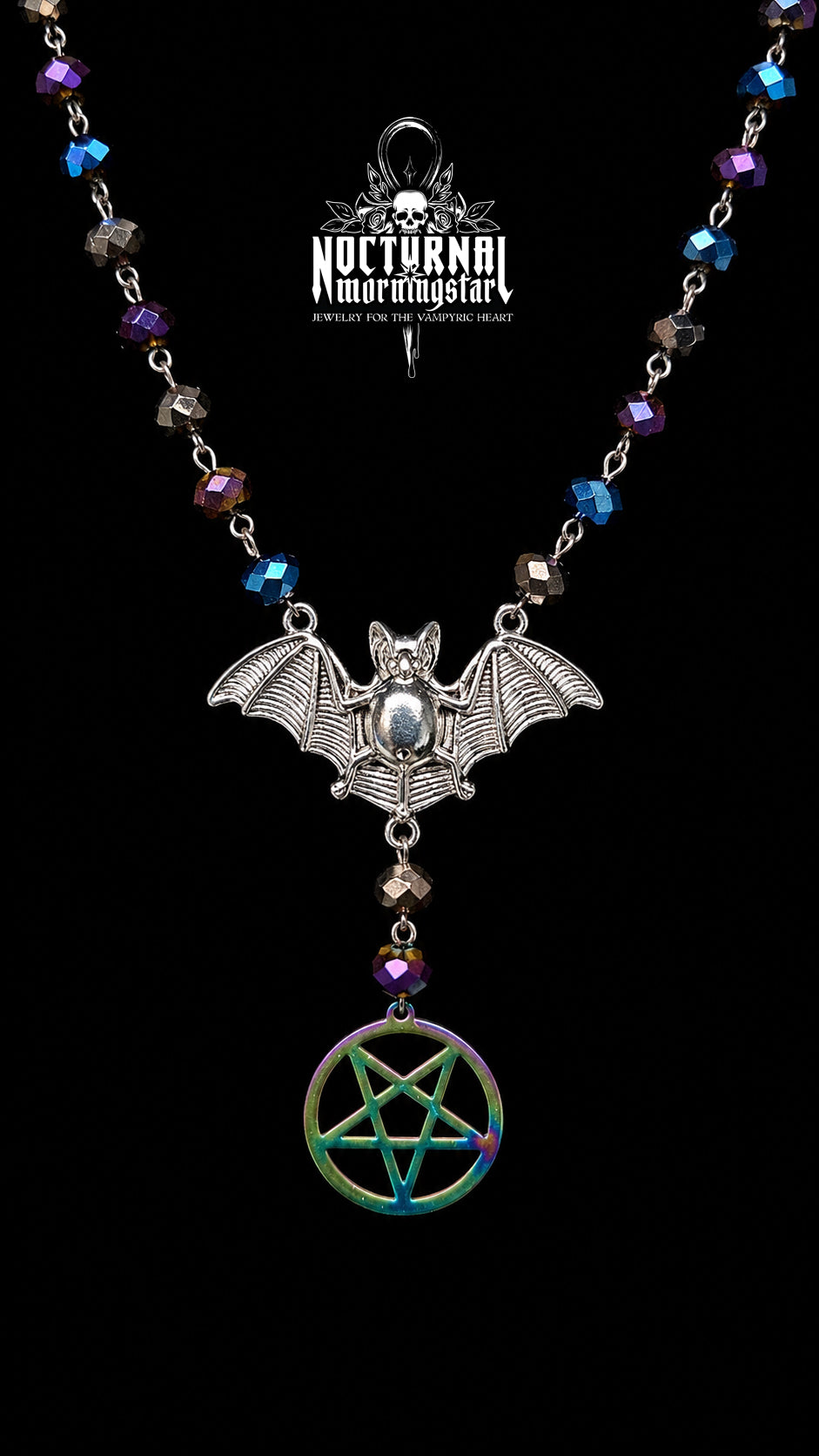 Iridescent Rainbow Steel Pentagram Rosary