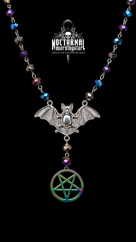 Iridescent Rainbow Steel Pentagram Rosary