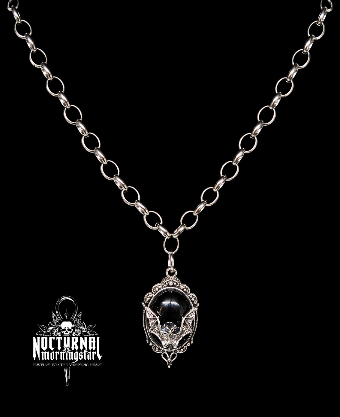 Bat Cameo Rolo Chain Necklace
