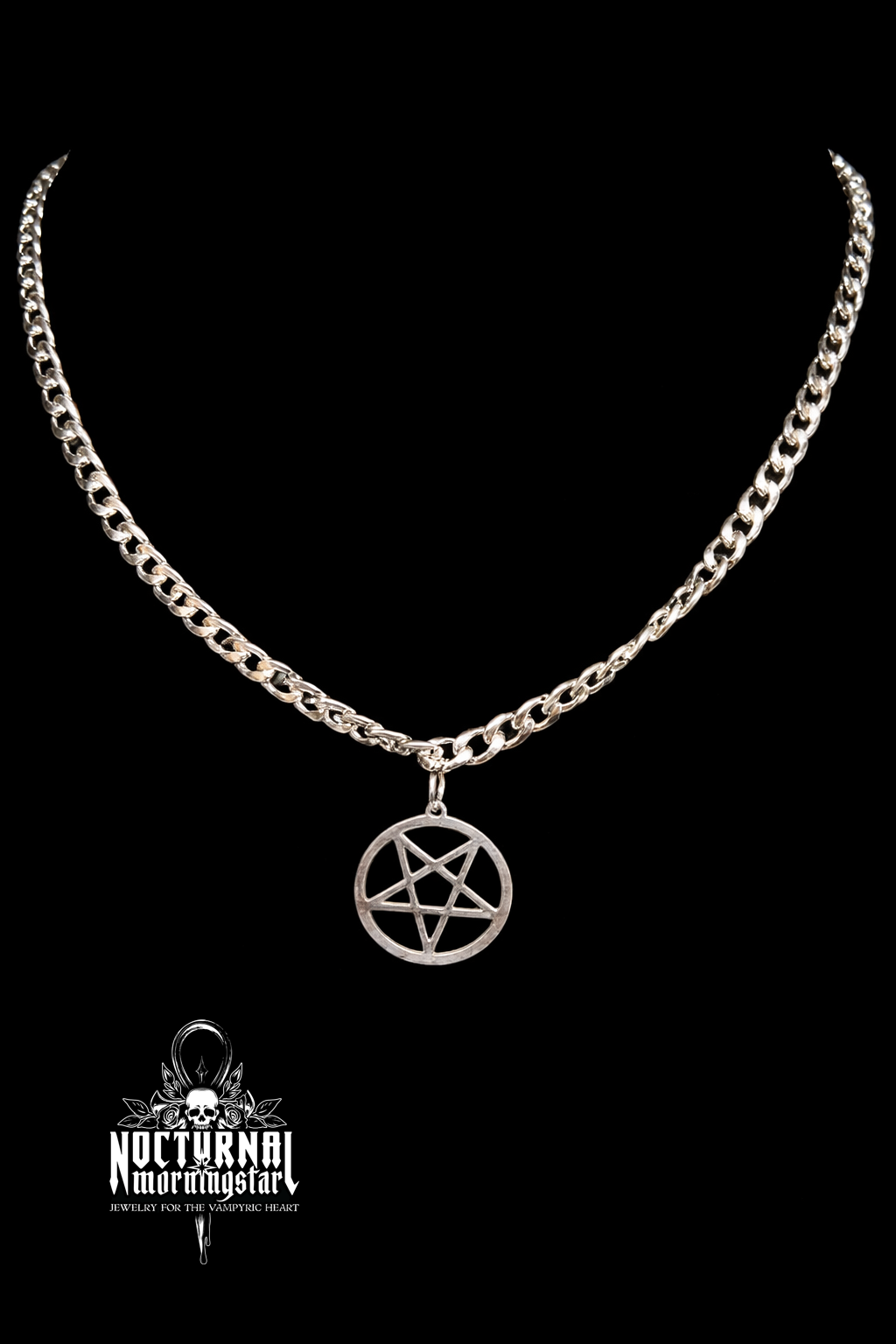 Silver Pentagram Cuban Chain Necklace