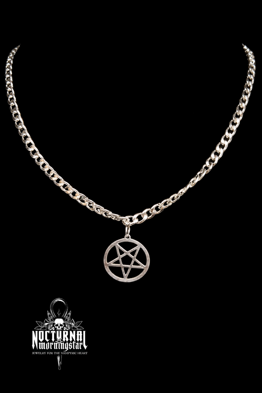 Silver Pentagram Cuban Chain Necklace
