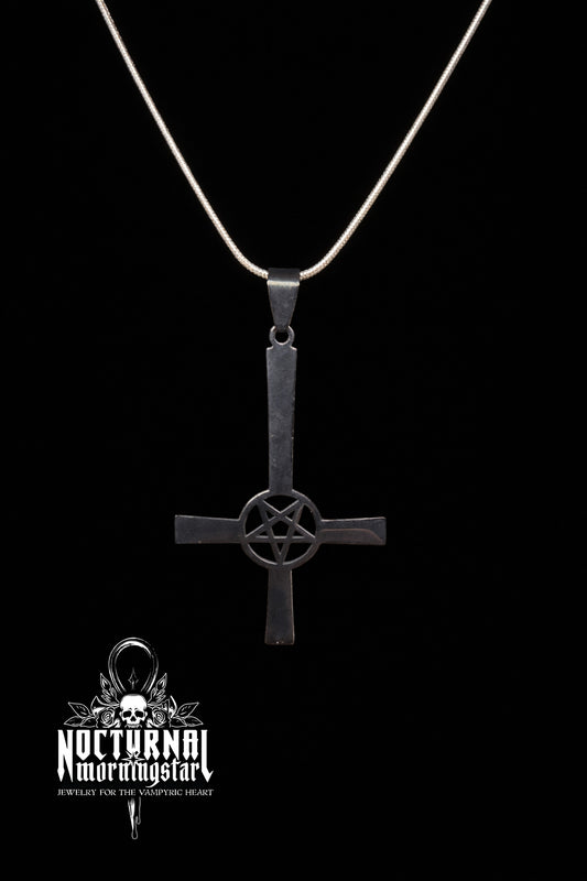 Inverted Cross with Pentagram Necklace