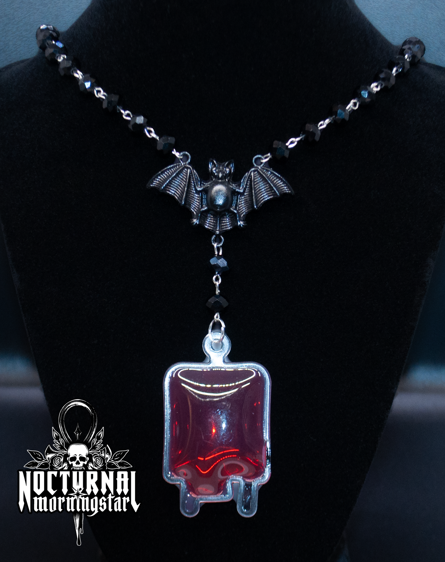 Black Bat with Blood Bag Rosary