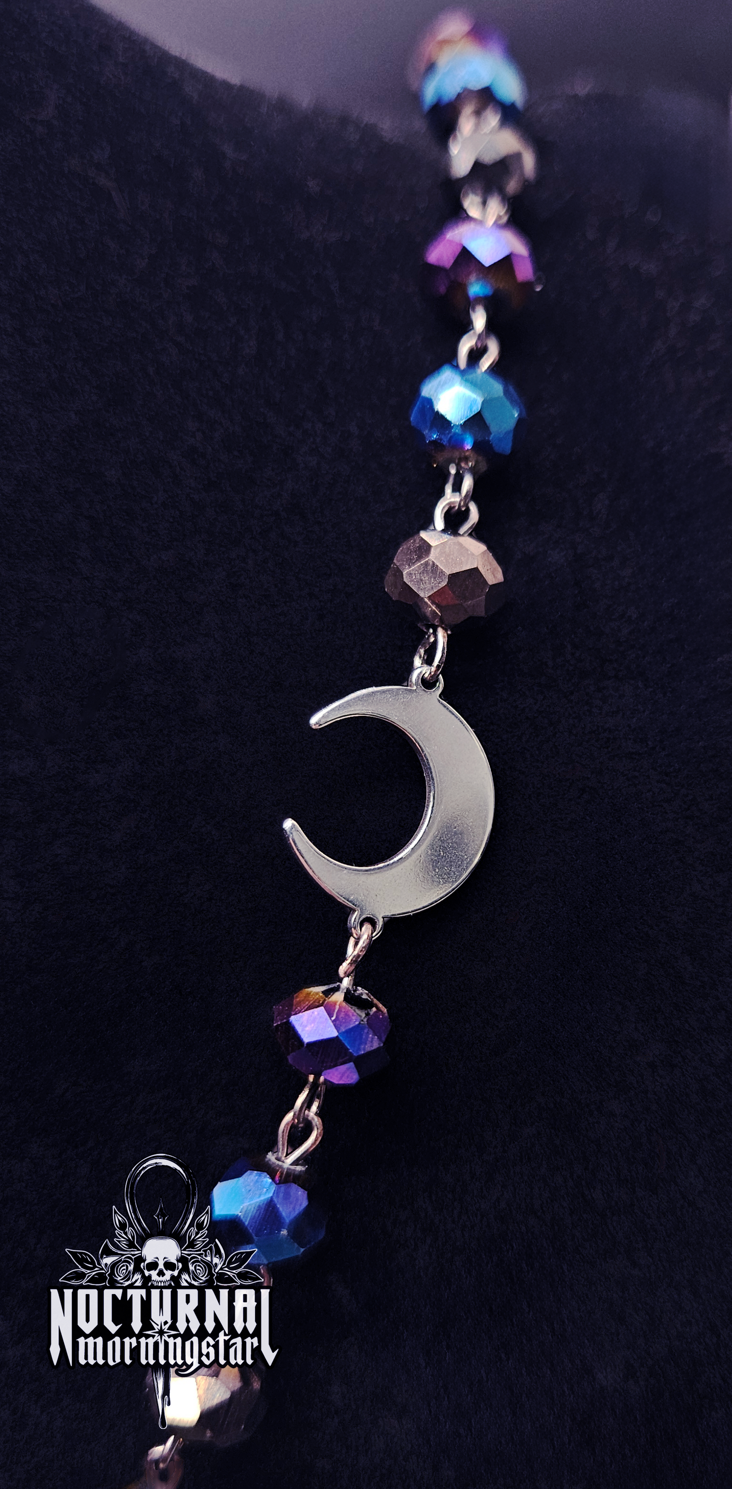Pride Agate Moon & Bat Rosary